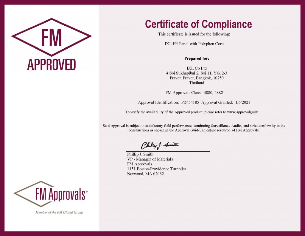 FM Approvals certificate: IXL FR Panel with Polyphen Core